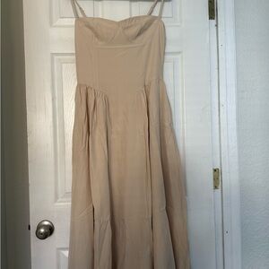 Elegant Beige Spaghetti Strap Dress